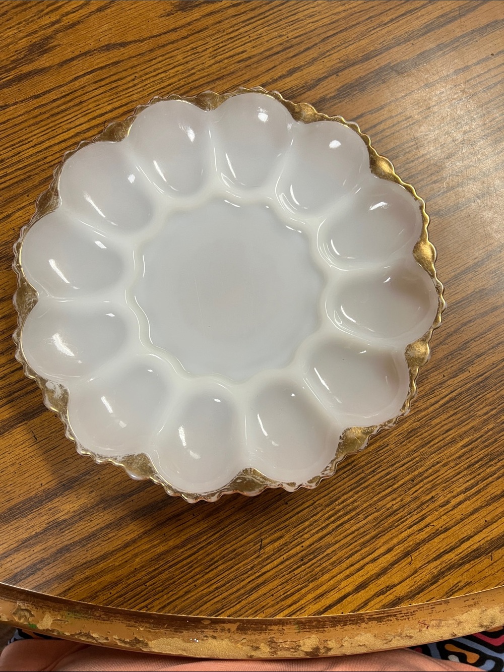White Egg Serving Platter with Gold Rim